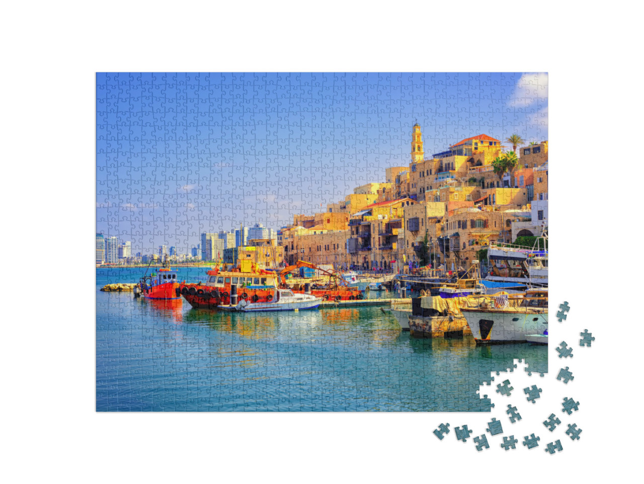 puzzle 1000 dílků „Staré město, přístav Jaffa a panorama Tel Avivu, Izrael“