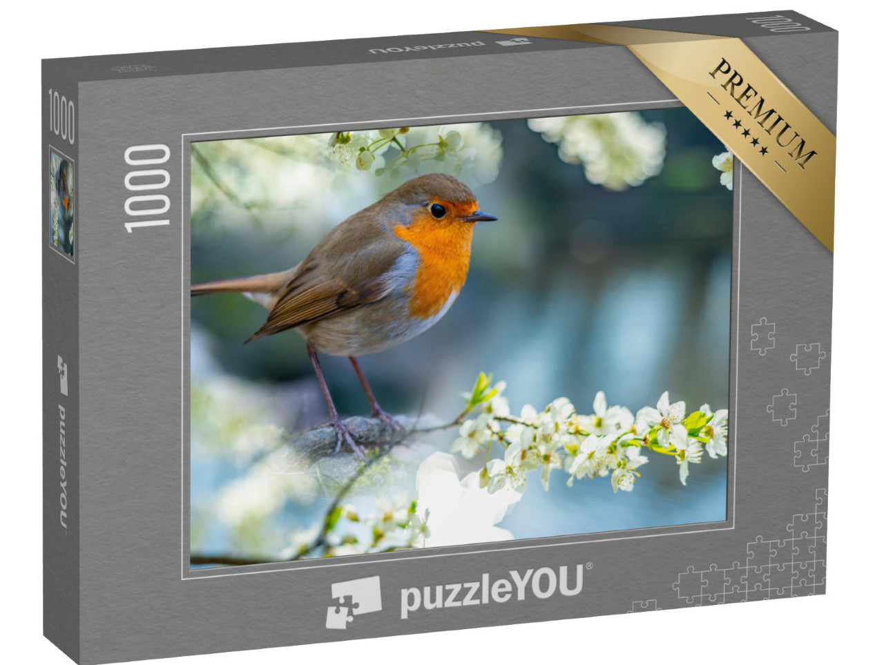 puzzle 1000 dílků „Robin na bíle kvetoucí větvi“