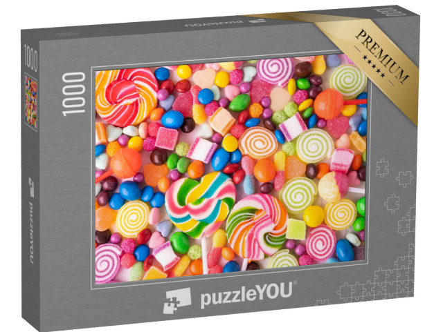 puzzle 1000 dílků „Lízátka, bonbony a Smarties v pestrých barvách“