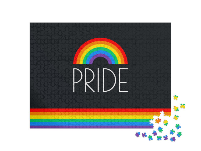 puzzle 1000 dílků „Typografie s duhovou vlajkou v měsíci hrdosti s hrdostí rai“