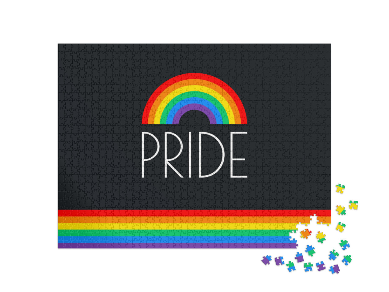 puzzle 1000 dílků „Typografie s duhovou vlajkou v měsíci hrdosti s hrdostí rai“