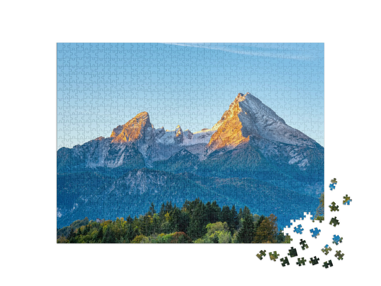 puzzle 1000 dílků „Ranní slunce na Watzmannu v bavorských Alpách“