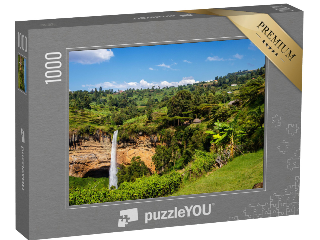 puzzle 1000 dílků „Třetí vodopád slavných vodopádů Sipi v Ugandě“