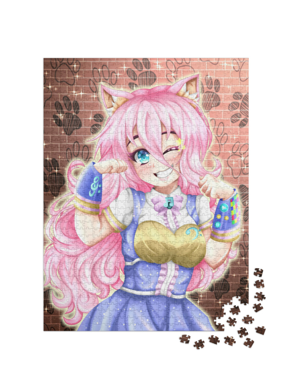 puzzle 1000 dílků „Anime: Neko dívka s růžovými vlasy“