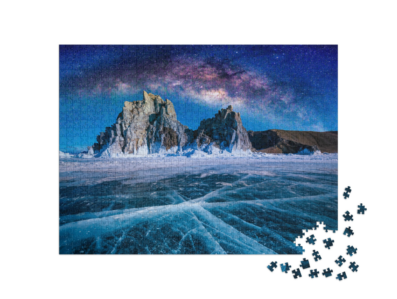 puzzle 1000 dílků „Šamanské skály a Mléčná dráha na obloze, Sibiř“