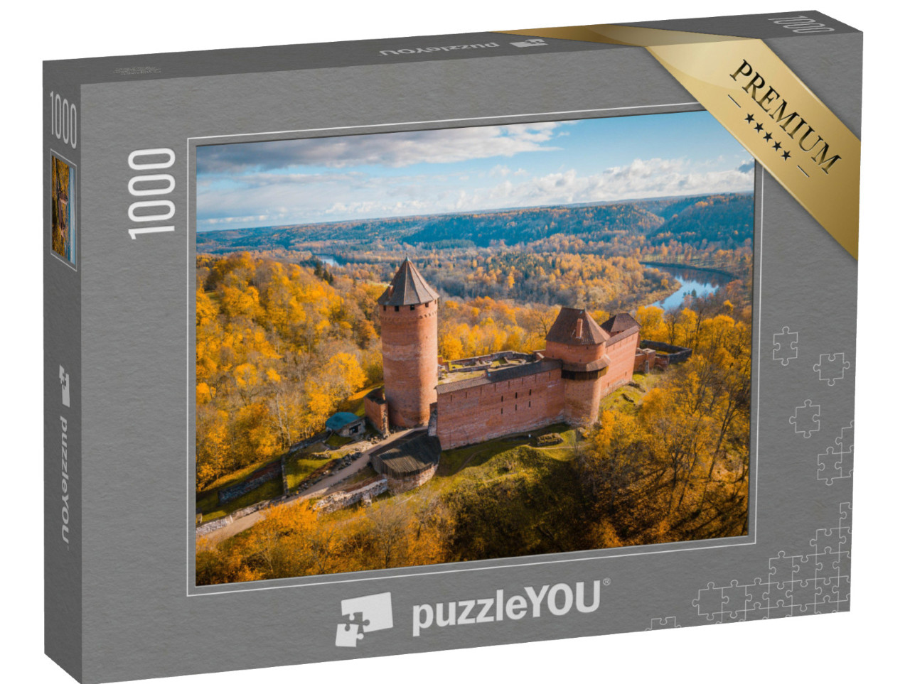 puzzle 1000 dílků „Západ slunce nad hradem Turaida, Sigulda, Lotyšsko“