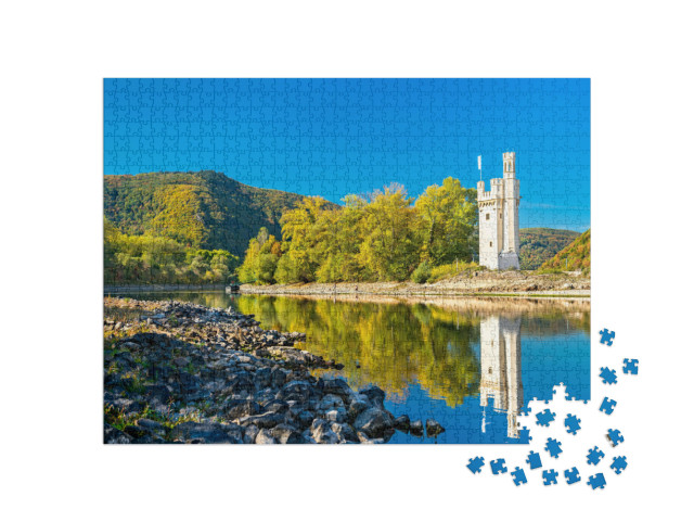 puzzle 1000 dílků „Myší věž v Bingenu v údolí horního středního Rýna, Německo“
