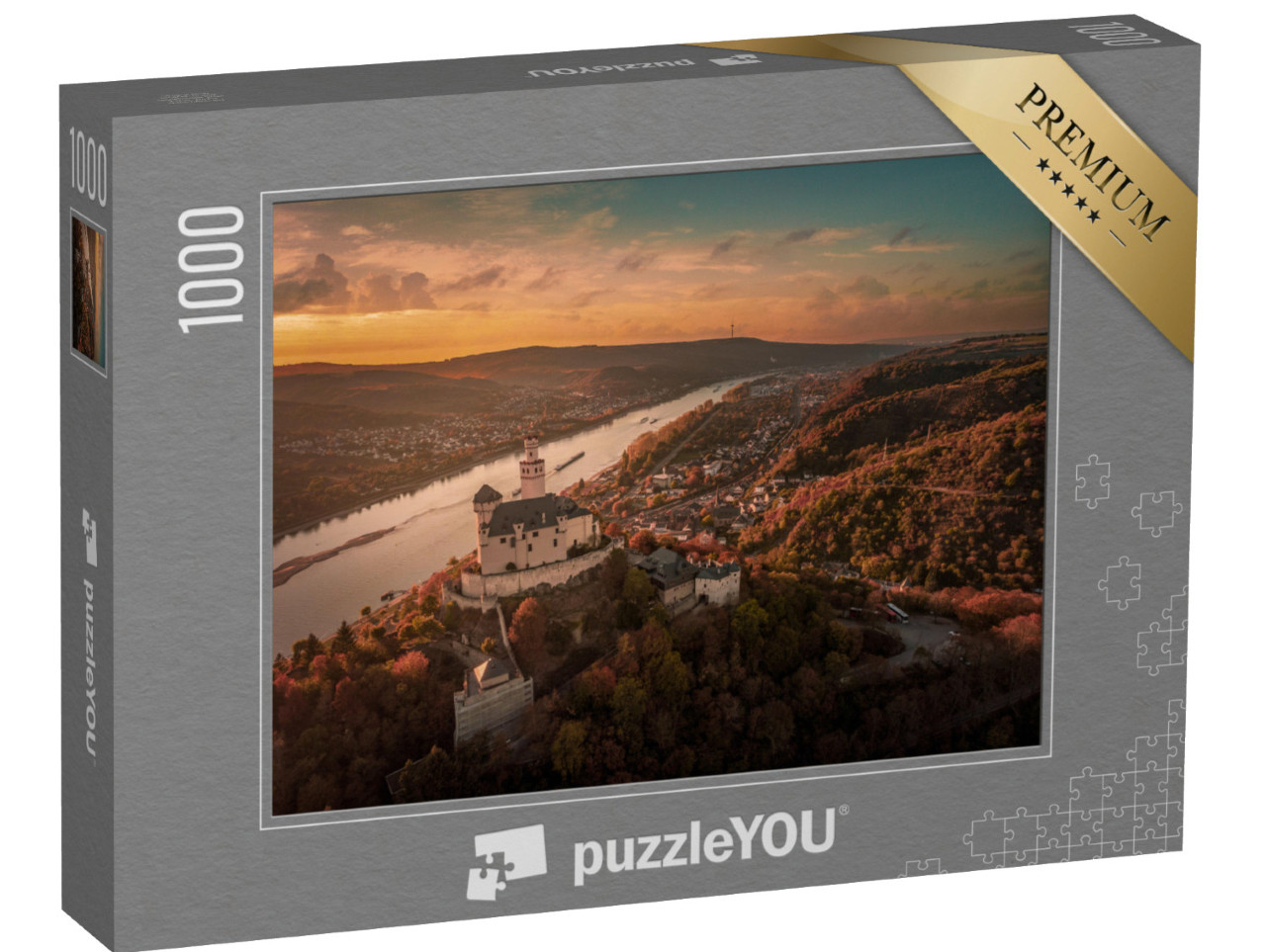 puzzle 1000 dílků „Údolí středního Rýna: zámek Marksburg na podzim“