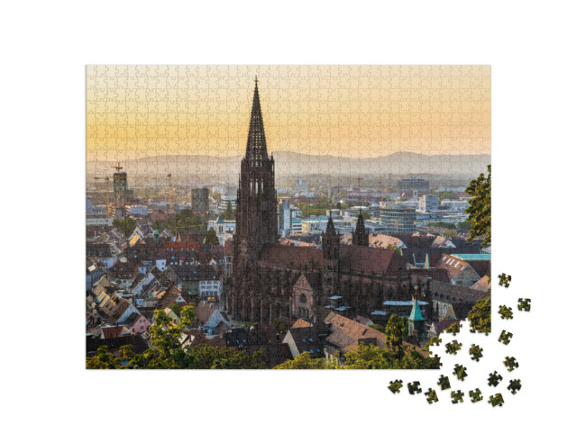 puzzle 1000 dílků „Západ slunce nad Freiburgem im Breisgau, Německo“
