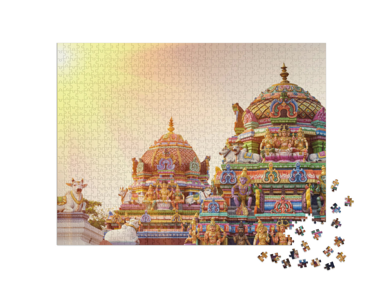 puzzle 1000 dílků „Scenérie v chrámu v Indii: barevná gopura“