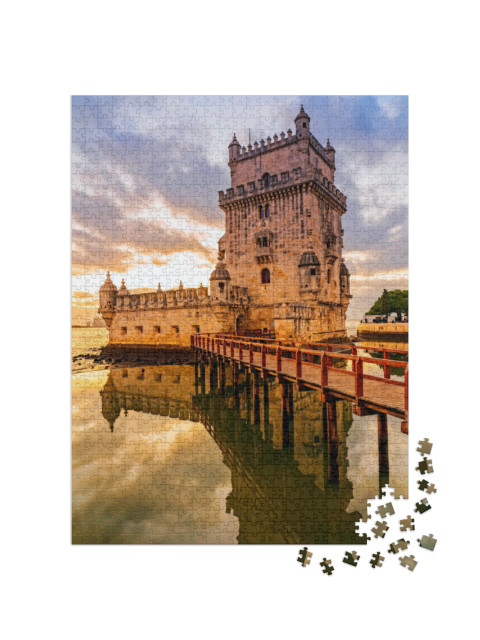 puzzle 1000 dílků „Věž Belem při idylickém západu slunce, Lisabon, Portugalsko“