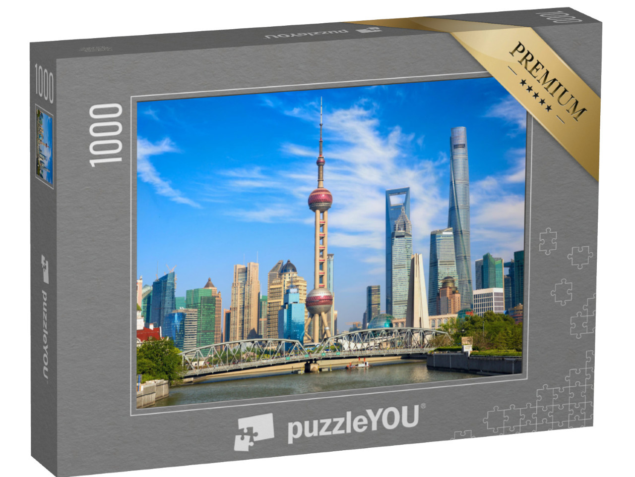 puzzle 1000 dílků „Panorama Šanghaje s historickým mostem Waibaidu, Čína“