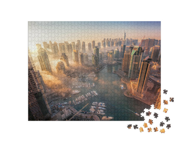 puzzle 1000 dílků „Dubajský přístav s barevným západem slunce“