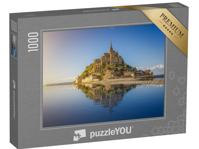 puzzle 1000 dílků „Přílivový ostrov Le Mont Saint-Michel večer, Normandie, Francie“