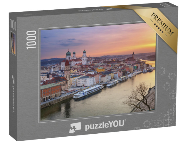 puzzle 1000 dílků „Panorama Pasova při západu slunce, Bavorsko, Německo“