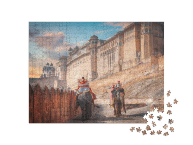 puzzle 1000 dílků „Slon na cestě v pevnosti Amber, Indie“