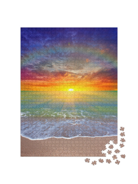 puzzle 1000 dílků „Barevný západ slunce nad obzorem u moře“