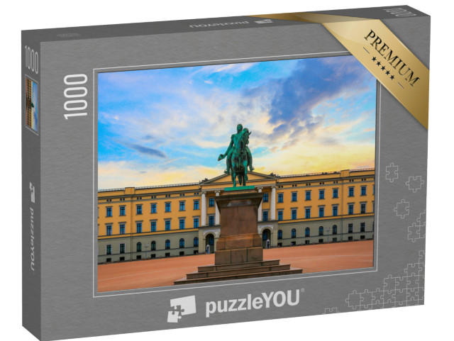 puzzle 1000 dílků „Královský palác a socha krále Karla Johana při západu slunce, Oslo“