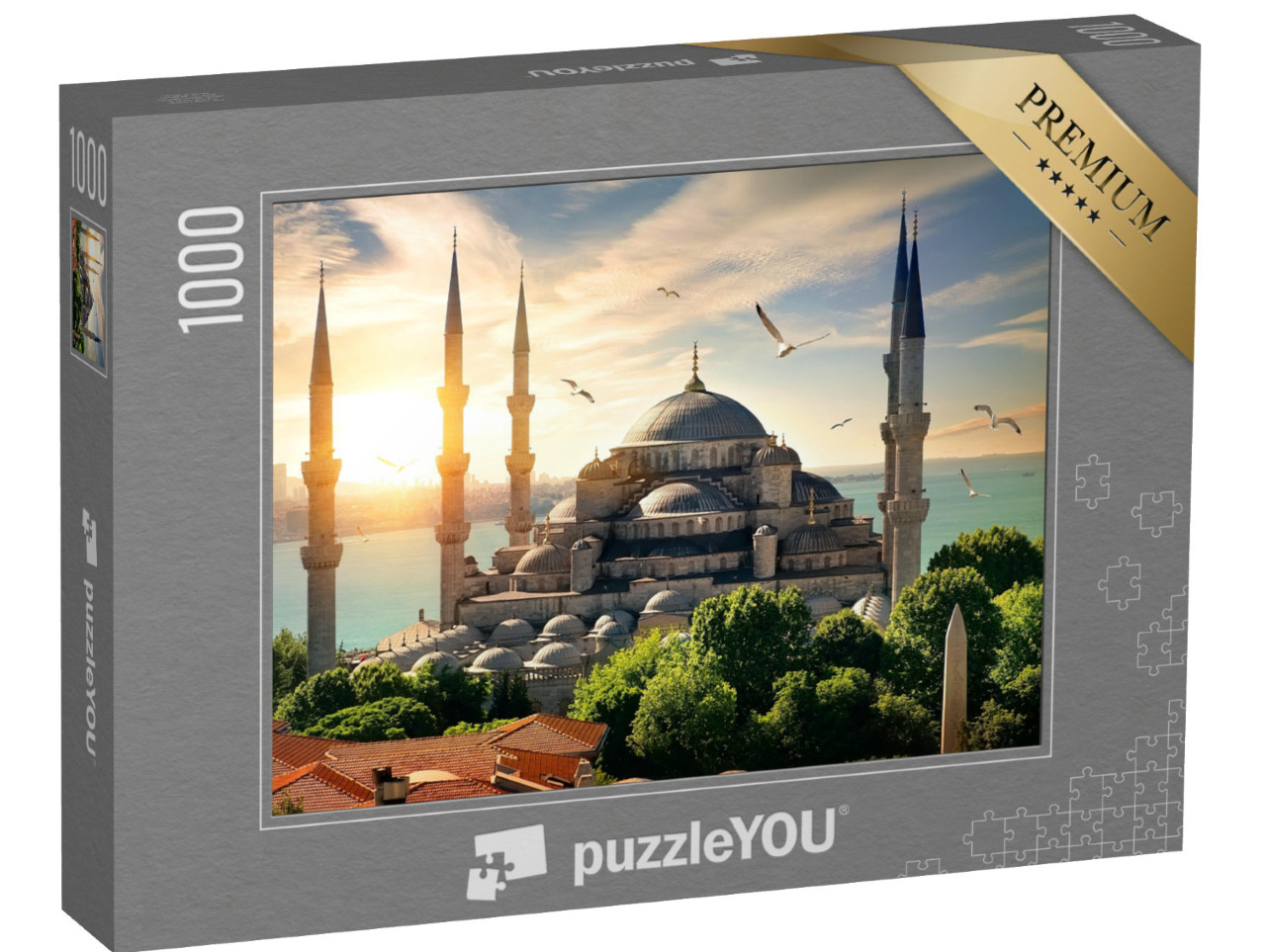 puzzle 1000 dílků „Racci nad Modrou mešitou a Bosforem, Istanbul“