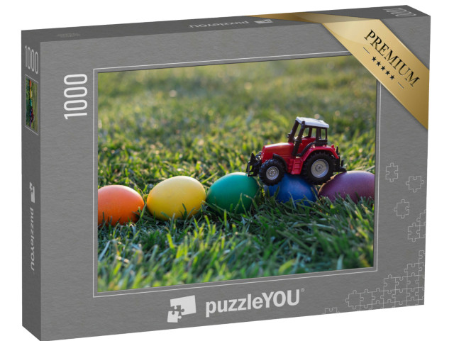 puzzle 1000 dílků „Červený traktor na barevná velikonoční vajíčka“