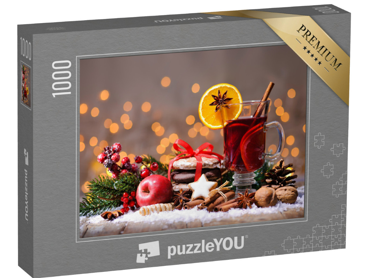 puzzle 1000 dílků „Domácí svařené vánoční víno s pomeranči a kořením“