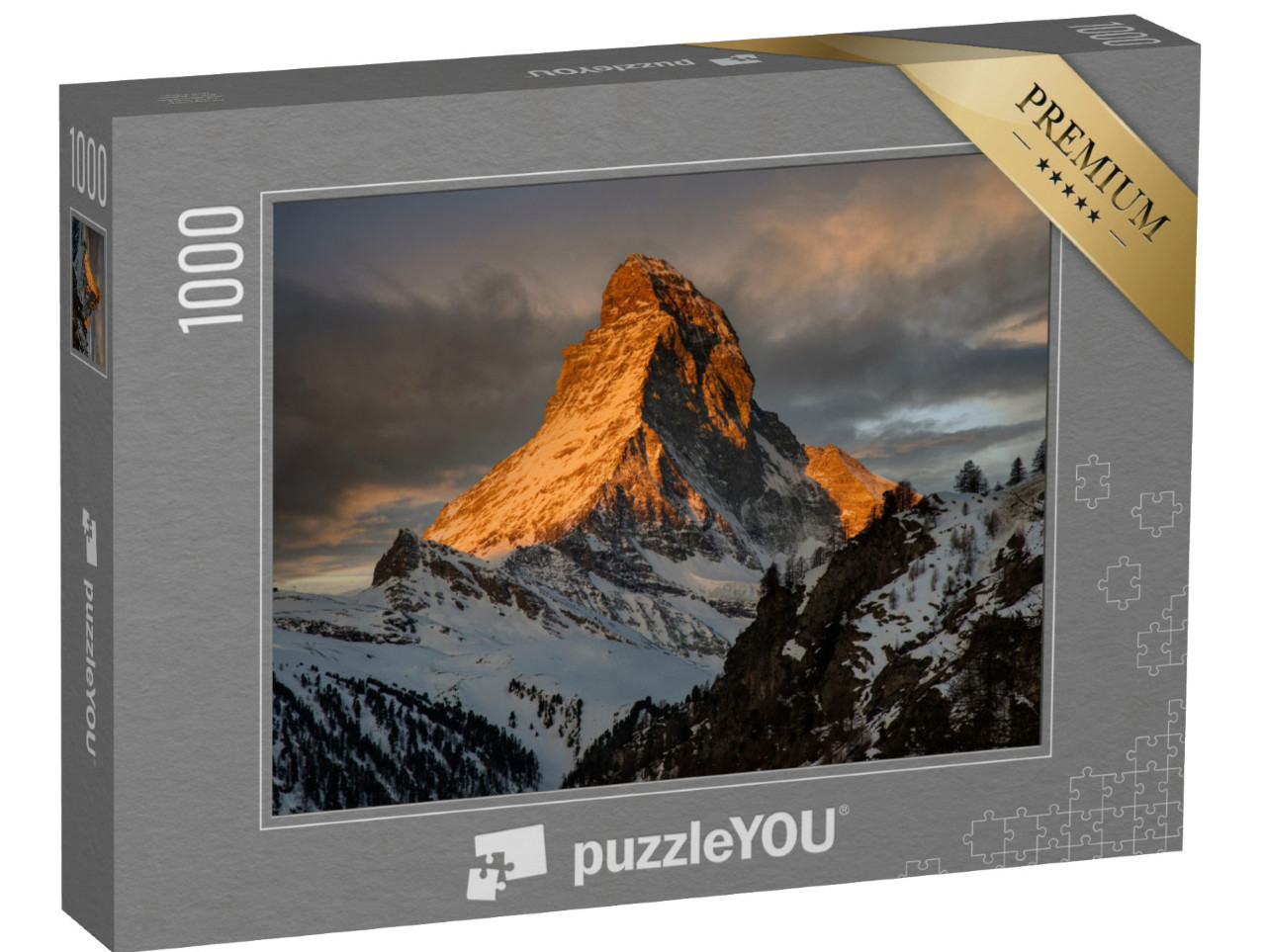 puzzle 1000 dílků „Západ slunce na Matterhornu, , Zermatt, Švýcarsko“