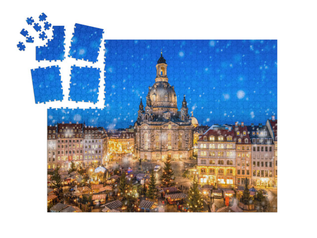 Puzzle-adventní kalendář „Vánoční trh před drážďanským kostelem Frauenkirche na Neumarktu, Sasko“