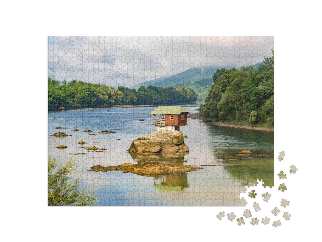 puzzle 1000 dílků „Dům na řece Drina u Bajiny Basta, Srbsko“