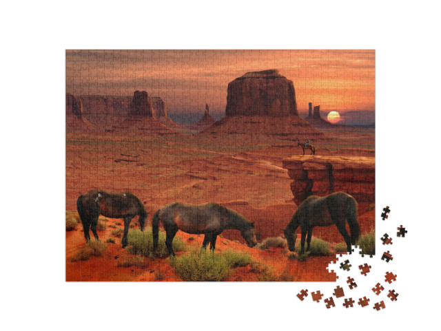 puzzle 1000 dílků „Koně na John Ford's Point, Monument Valley Tribal Park, Arizona, USA“