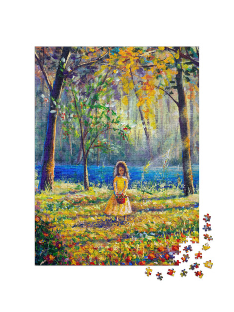 puzzle 1000 dílků „Olejomalba: Dívka v pohádkovém lese“
