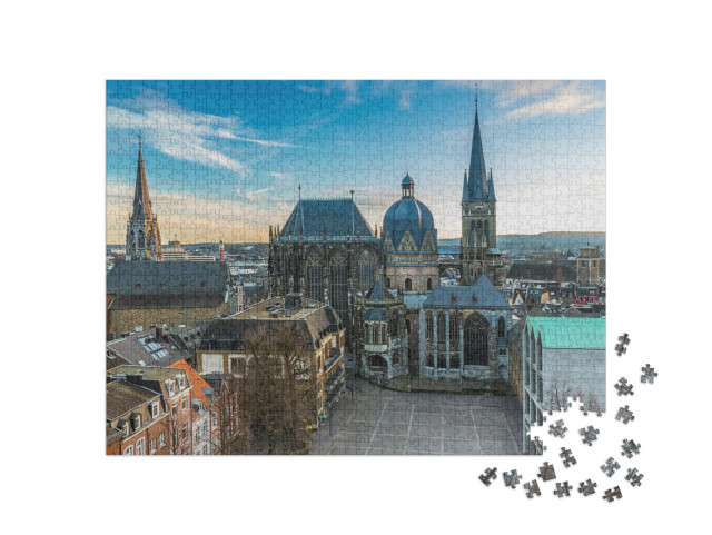 puzzle 1000 dílků „Katedrála v Cáchách za klidného rána“