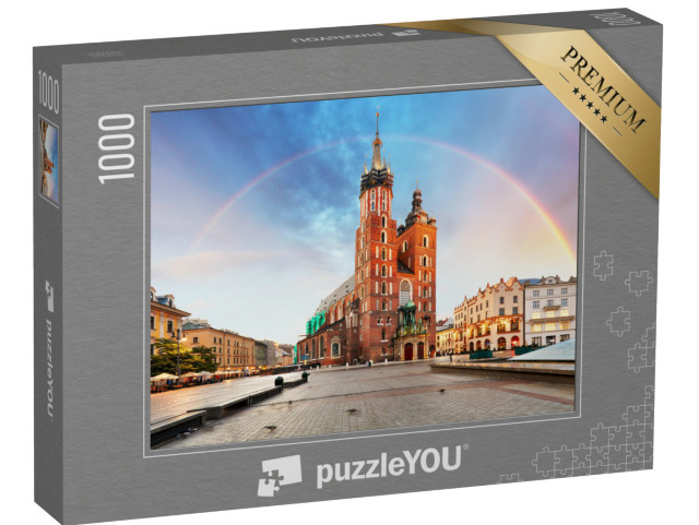 puzzle 1000 dílků „Bazilika Panny Marie na hlavním krakovském náměstí s duhou“