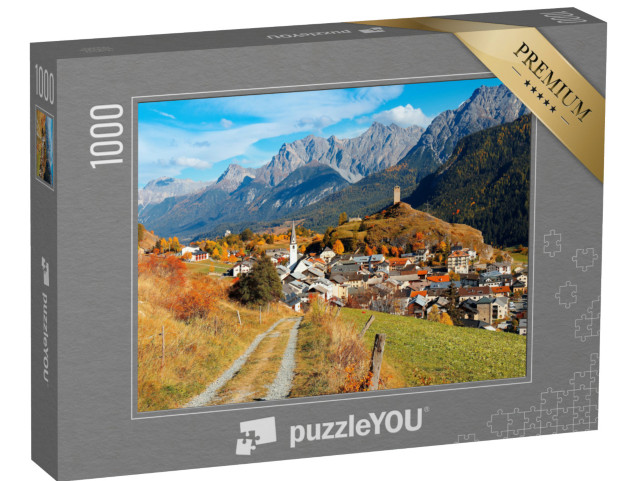 puzzle 1000 dílků „Podzimní krajina na cestě do vesnice Ardez“