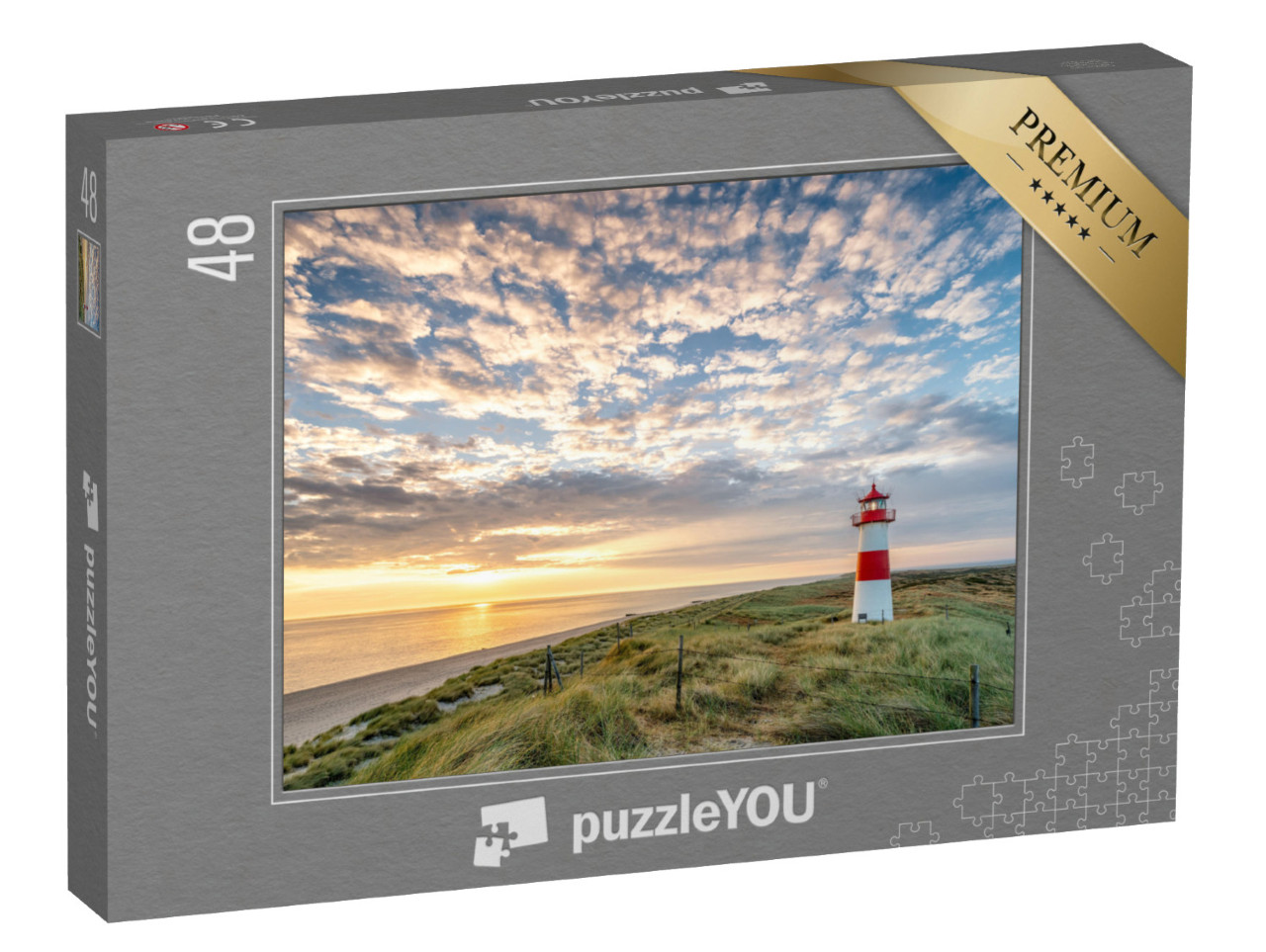 puzzle 48 dílků „Červený maják na ostrově Sylt, Severní Frísko, Šlesvicko-Holštýnsko, Německo“