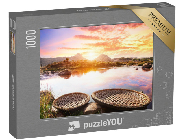 puzzle 1000 dílků „Západ slunce u řeky Tungabhadra v Hampi, Karnátaka, Indie“