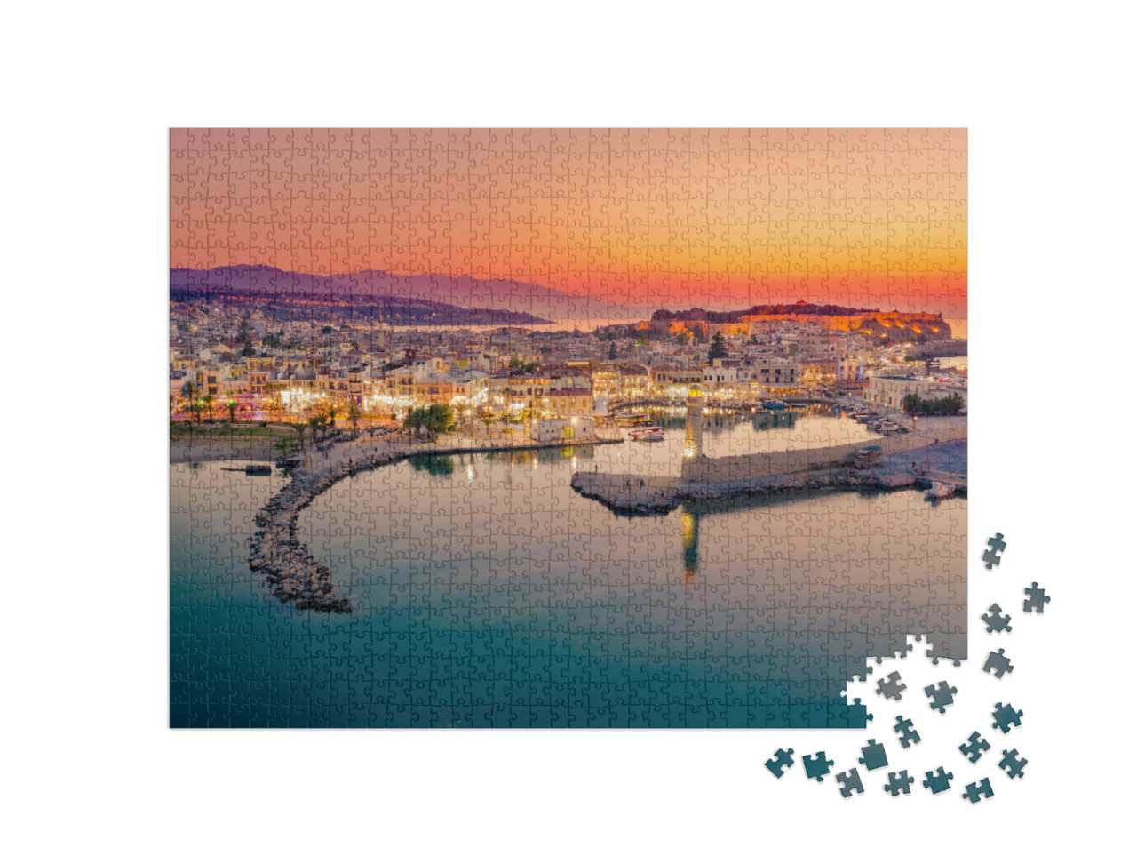 puzzle 1000 dílků „Starý benátský přístav ve městě Rethymno, ostrov Kréta, Řecko“