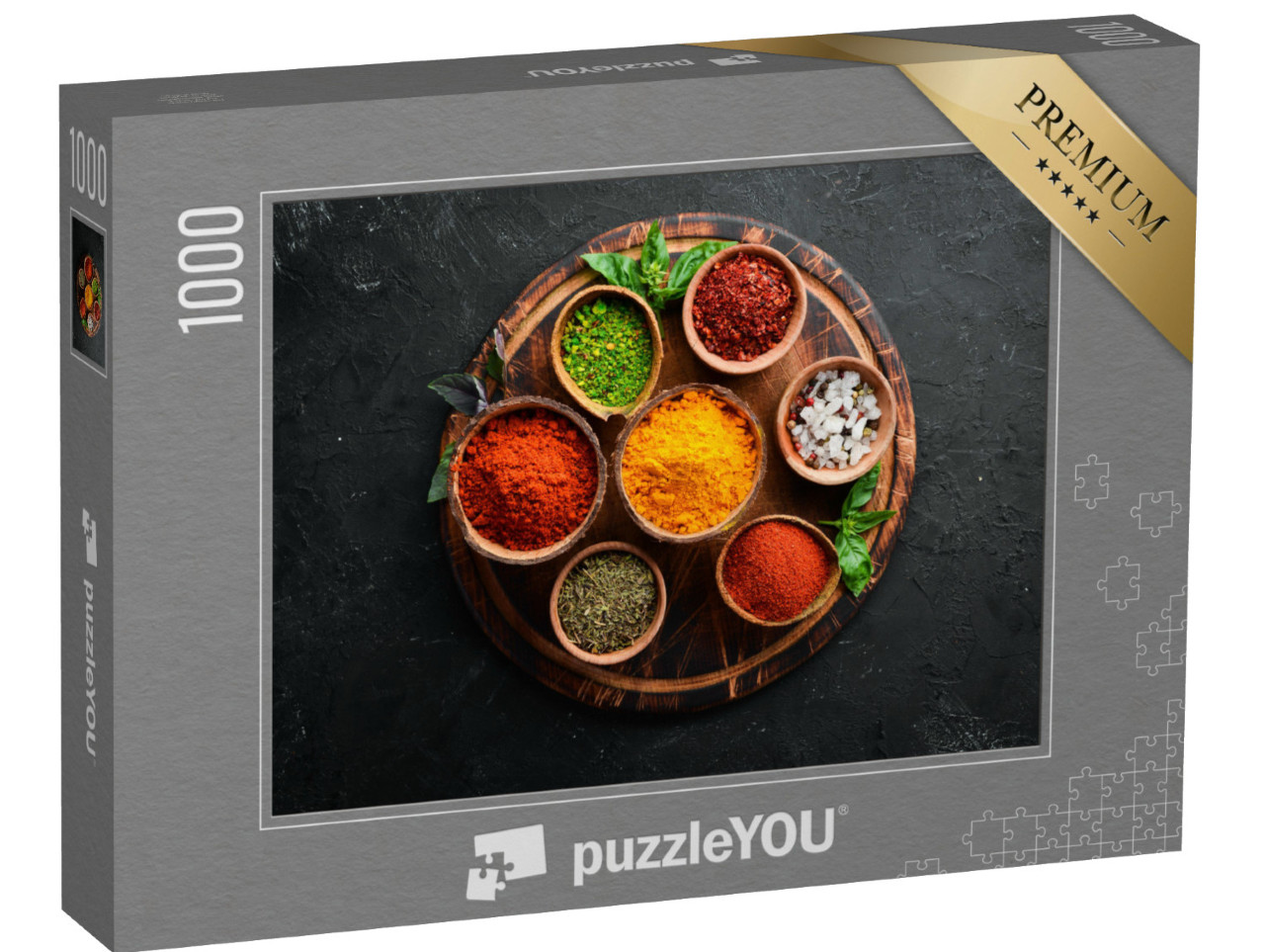 puzzle 1000 dílků „Barevné bylinky a koření na vaření z indické kuchyně“
