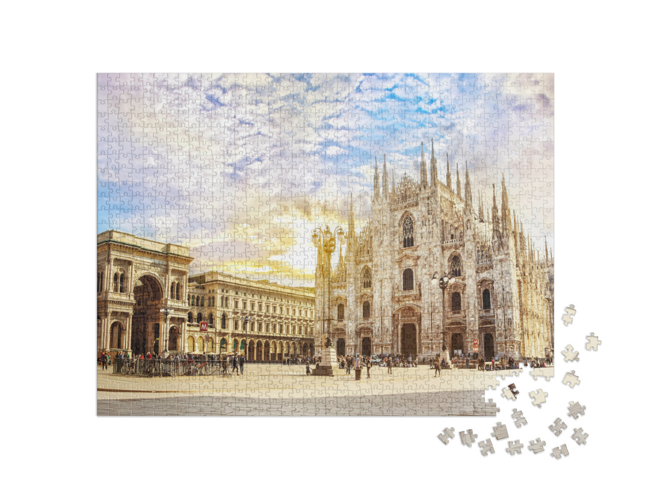 puzzle 1000 dílků „Katedrála a galerie Vittorio Emanuele na náměstí Piazza Duomo, Milán“