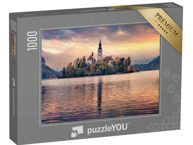 puzzle 1000 dílků „Poutní kostel u Bledského jezera, Slovinsko, Evropa“