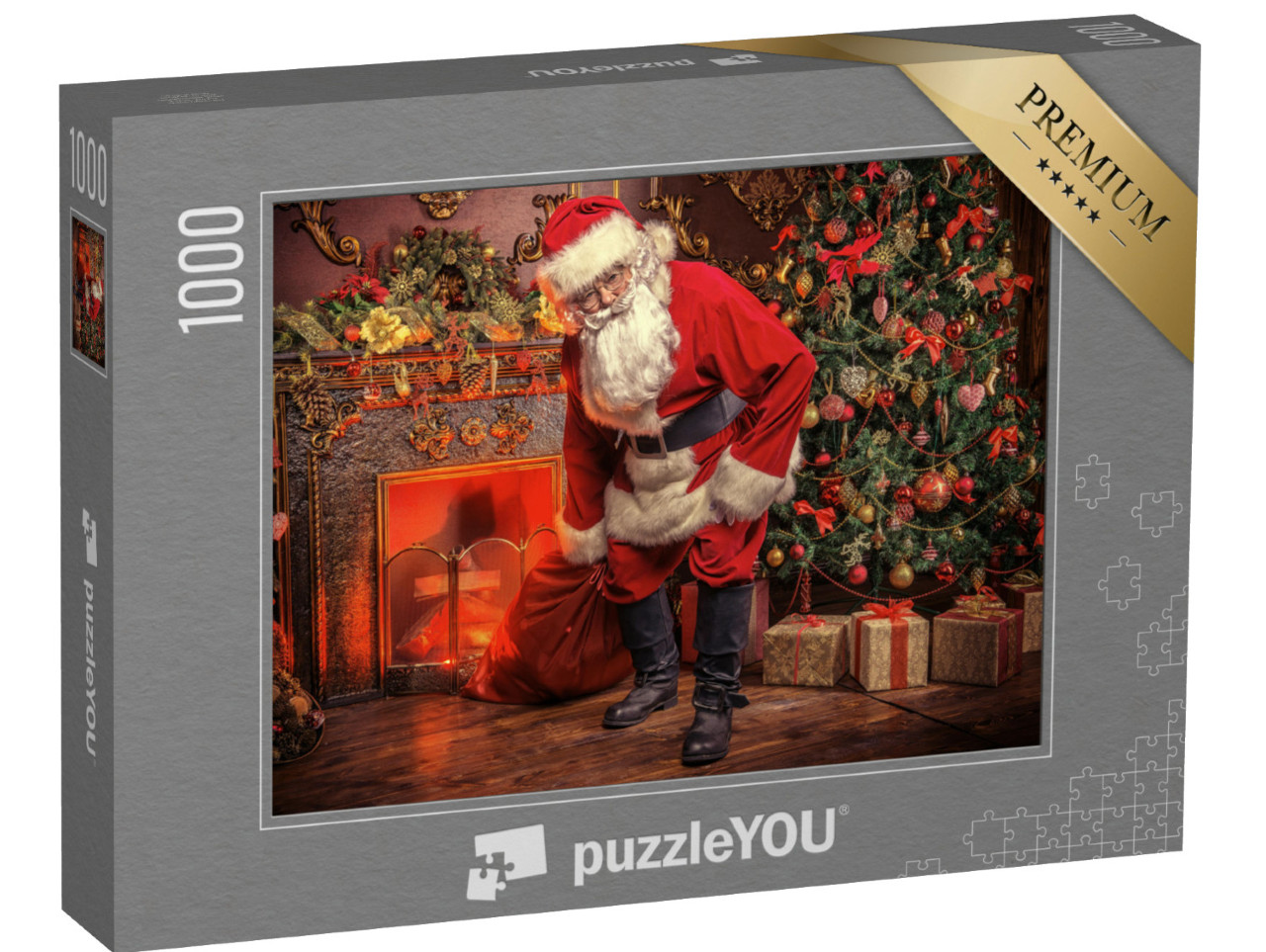 puzzle 1000 dílků „Otec Vánoc s pytlem plným dárků“