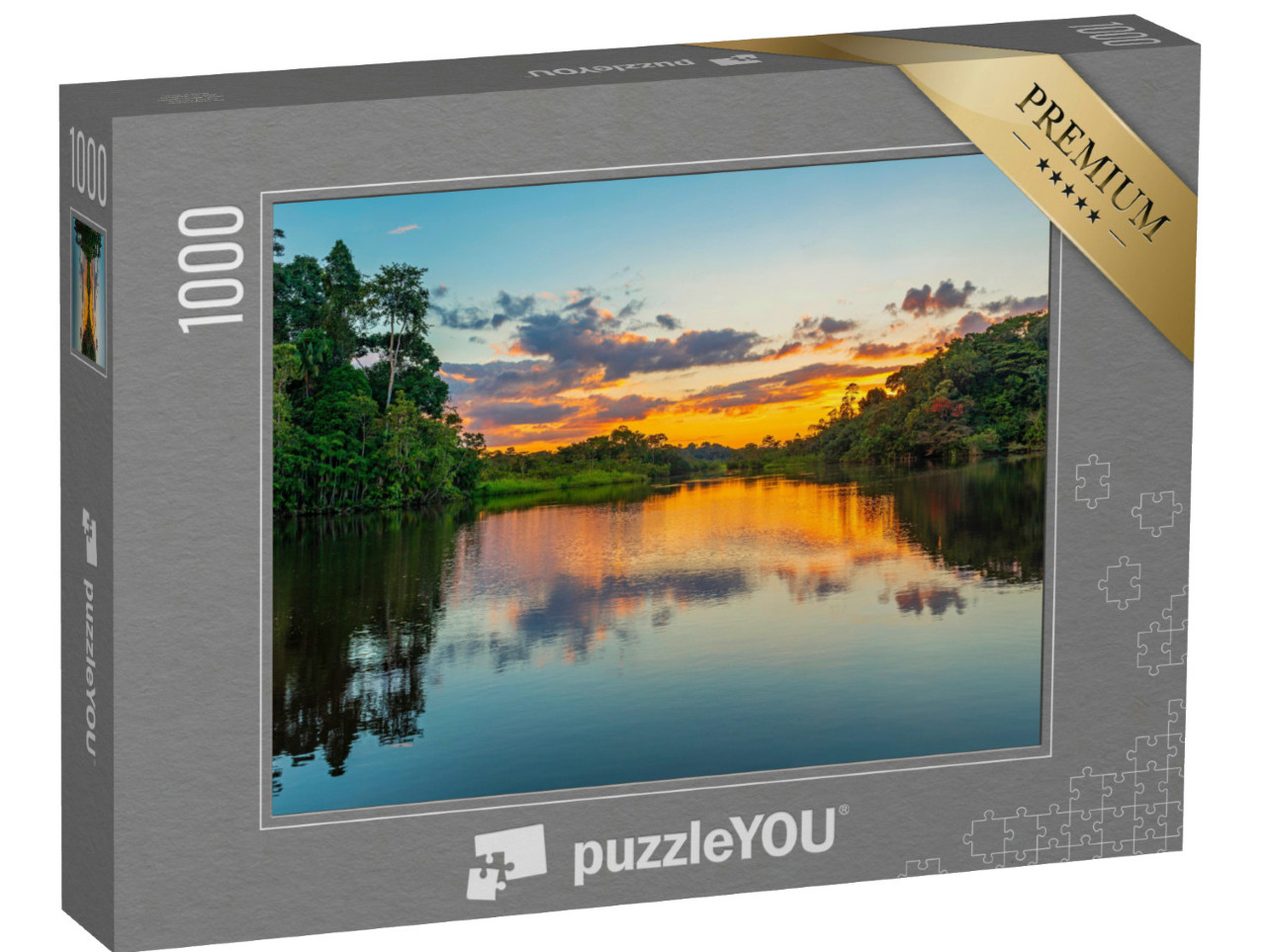 puzzle 1000 dílků „Západ slunce v laguně v povodí amazonského deštného pralesa“