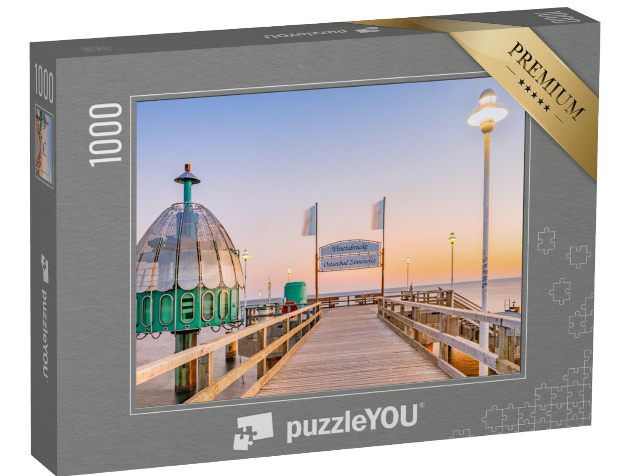 puzzle 1000 dílků „Most Vineta Ostseebad Zinnowitz a potápěčský zvon na Usedomu, Německo“