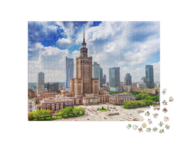 puzzle 1000 dílků „Letecký pohled: Palác kultury a vědy s mrakodrapy, Varšava“