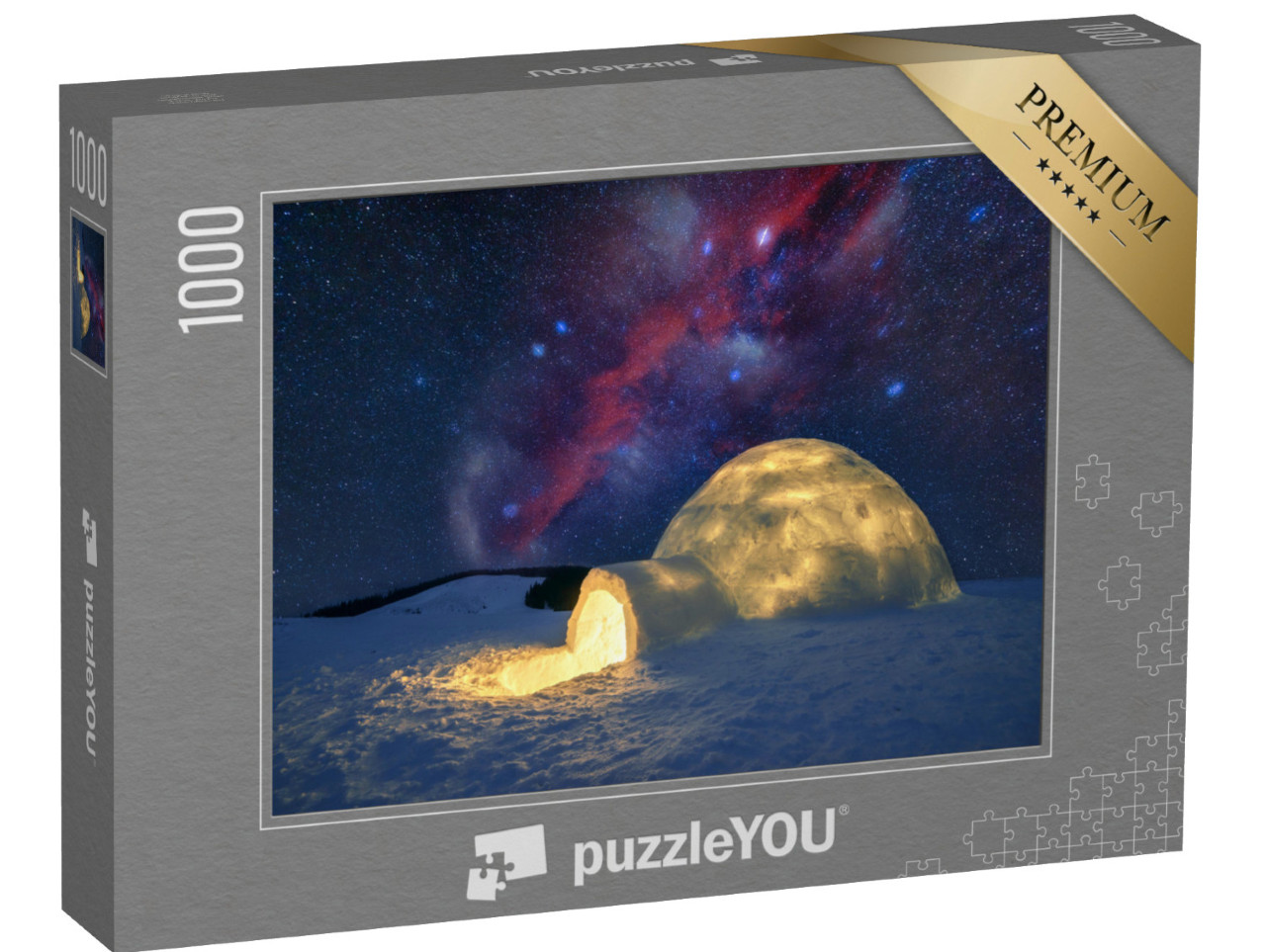 puzzle 1000 dílků „Osvětlené iglú pod hvězdnou oblohou Karpat“