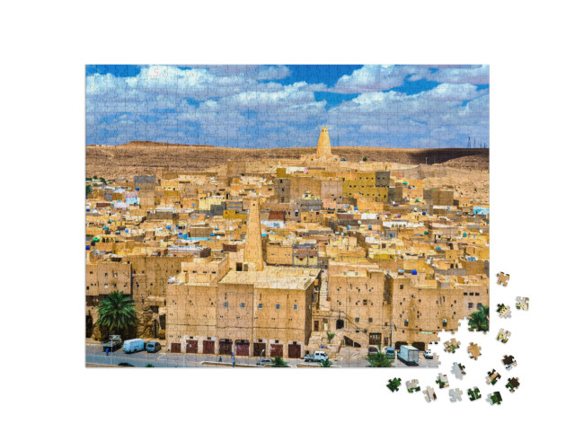 puzzle 1000 dílků „Ksar Bounoura, staré berberské město v údolí M'Zab v Alžírsku.“