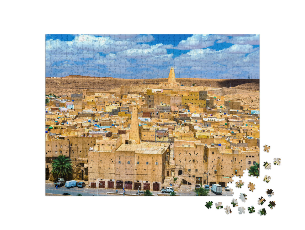 puzzle 1000 dílků „Ksar Bounoura, staré berberské město v údolí M'Zab v Alžírsku.“