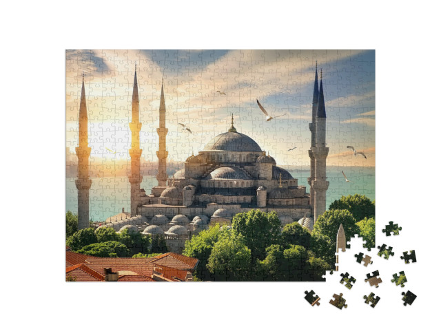 puzzle 500 dílků „Racci nad Modrou mešitou a Bosforem, Istanbul“