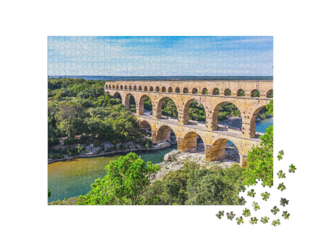 puzzle 1000 dílků „Třístupňový akvadukt Pont du Gard, Provence“