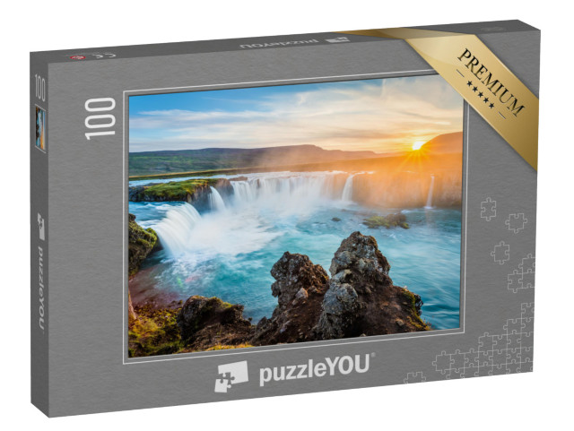 puzzle 100 dílků „Vodopád Godafoss při západu slunce, Island“