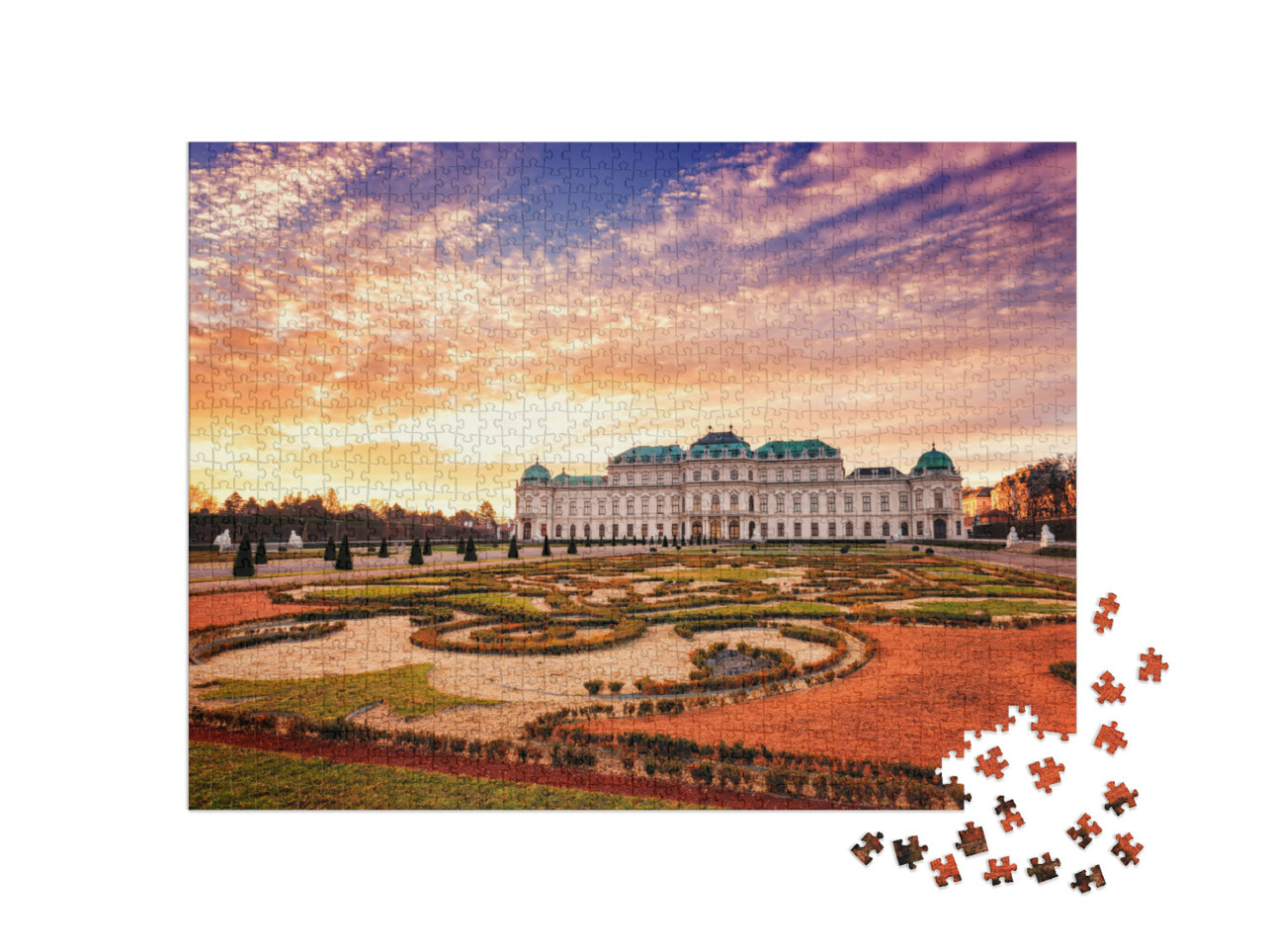 puzzle 1000 dílků „Belvedér, Vídeň, pohled na Horní palác a královskou zahradu“